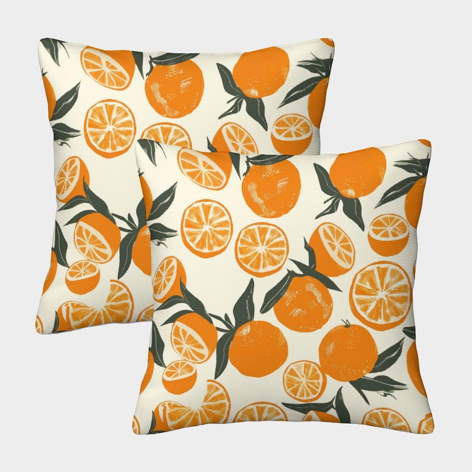 QFVANSIYO Orange Decorative Washable Cushion Cover with Invisible Zipper Pillow case Set of 2 for Living Room Bedroom Couch Sofa Chair Outdoor 45x45cm