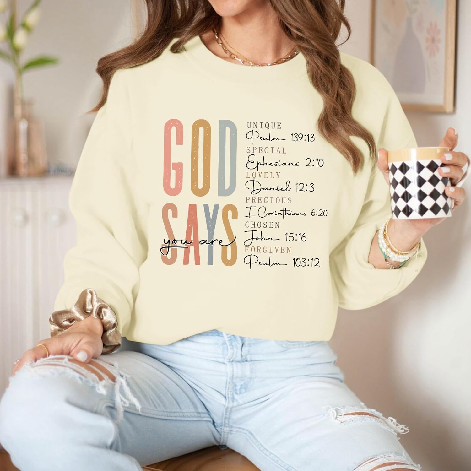 BINTEHGS Christian Sweatshirts Womens Jesus God Says You Are Shirts Graphic Sweatshirt Bible Verse Pullover Inspirational Top - Image 4
