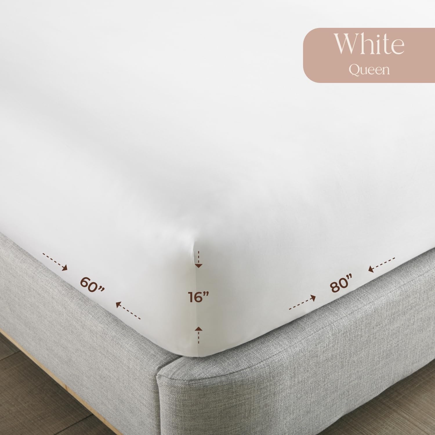 Organic Queen Fitted Sheet Only Deep Pocket - 100% Organic Cotton Sheets with Soft Breathable 500 Thread Count Sateen Weave GOTS & Fairtrade Certified - Fitted Bed Sheets Only (White, Queen)