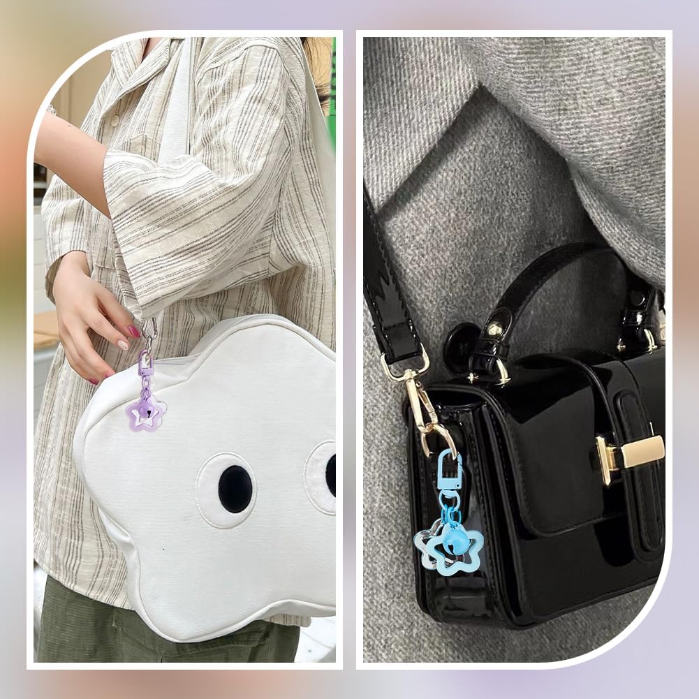 Beebeecraft 10Pcs 10 Colors Acrylic Star Keychain Stars Keychains Bulk Colorful Bell Five Pointed Stars Candy Color Clasp Clip Charm Pendant Key Chains for Women Car Keys Backpack Keychains Decoration - Image 5