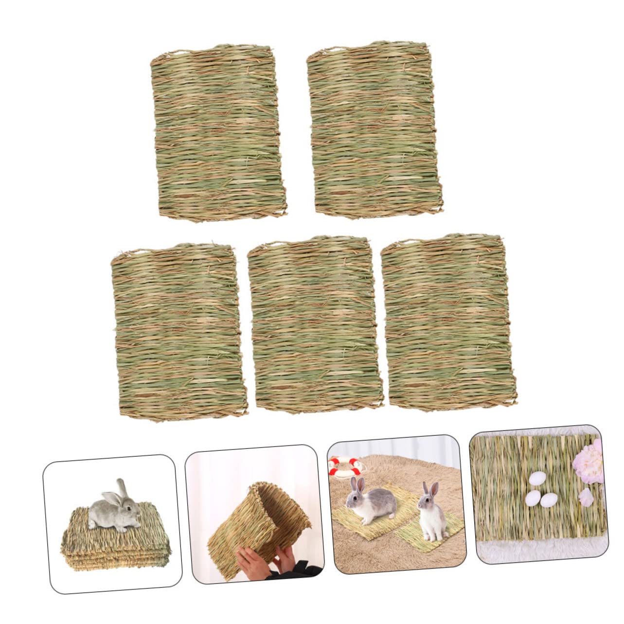 Happyyami 5stücke Naturgrasmatte Für Kaninchen Und Kleintiere Essbares Kauspielzeug Und Gemütliches Bett Für Meerschweinchen Hamster Und Andere Haustiere Und Geruchsneutral