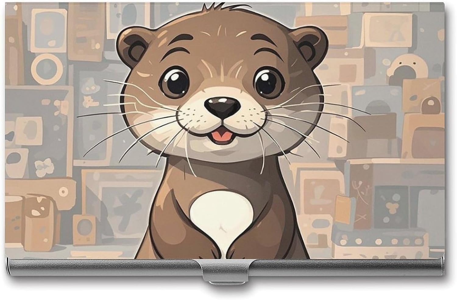 Cartoon Cute Otter Business Card Case for Women Or Men Snaps Closed Portable Name Holder Credit Card Holder for Business Meeting Use