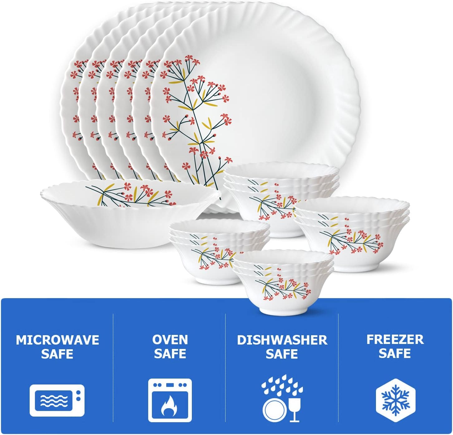 Borosil Gourmet Dinnerware Set For 6, 19 Pieces, White Dinner Plates and Bowls Sets, Chip Resistant Tempered Opal Glass, Stain Resistant, Dishwasher & Microwave Safe Dinner Set For Gifting, Serves 6