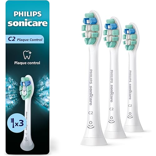 Philips Sonicare C2 Plaque Control - Genuine Replacement Electric Toothbrush Heads, White, 3 Pack, HX9023/65