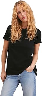 Grimelange Samantha Kadın%100 Organik Pamuklu Comfort Fit Arkası Uzun Basic Örme T-shirt