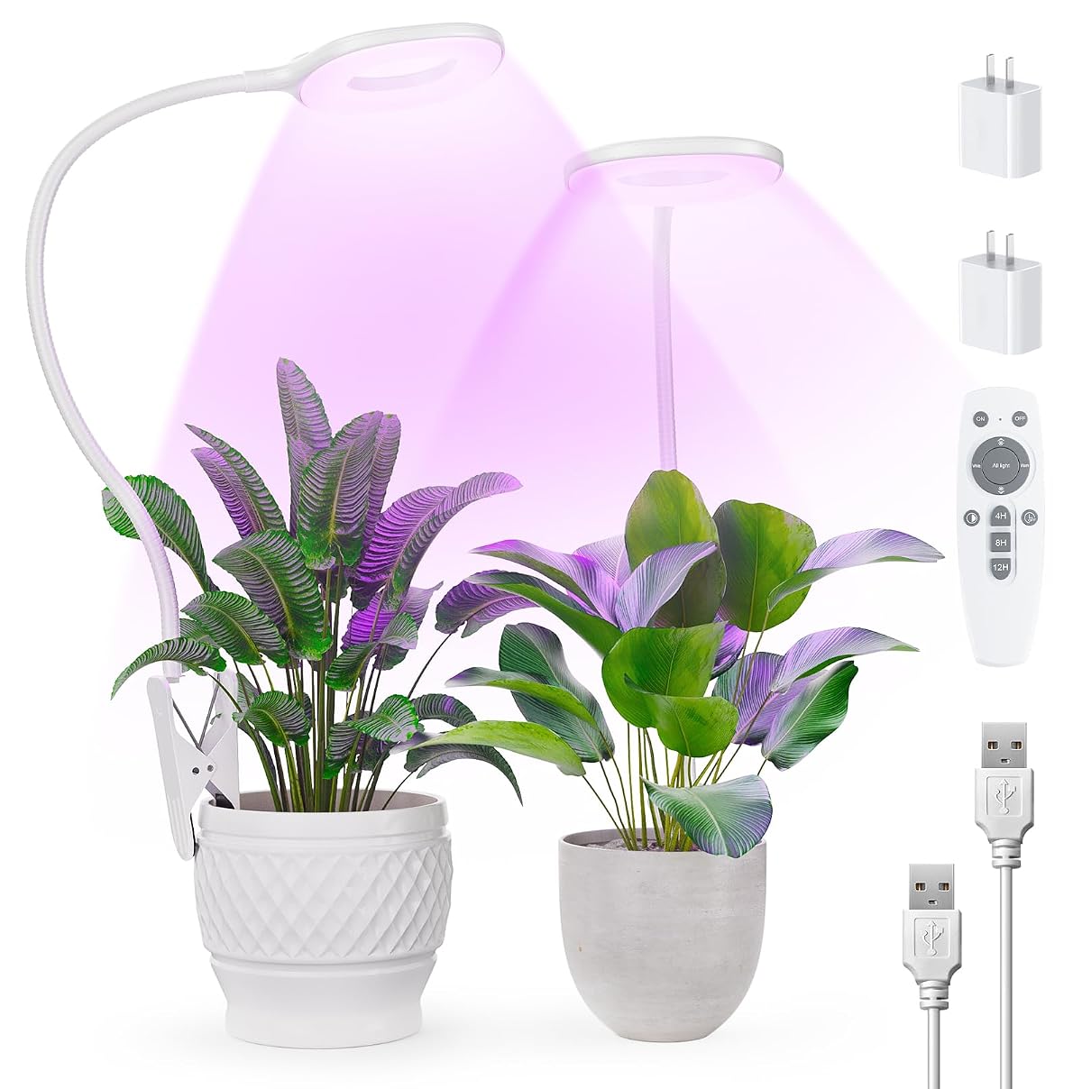 POBOMVOM Full Spectrum Grow Lights, Clip On, 4/8/12H Timer, 3 Modes, 10
