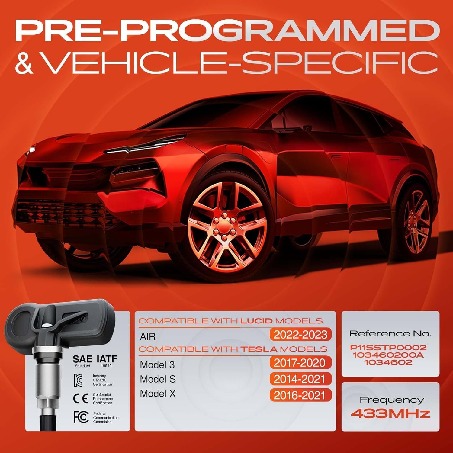 A-Premium 4PCS Pre-Programmed TPMS Sensor Tire Pressure Monitoring Sensor - Compatible with Tesla Model 3 2017-2020, Model S 2014-2021, Model X 2016-2021 & Lucid AIR 2022-2023 - 433MHz