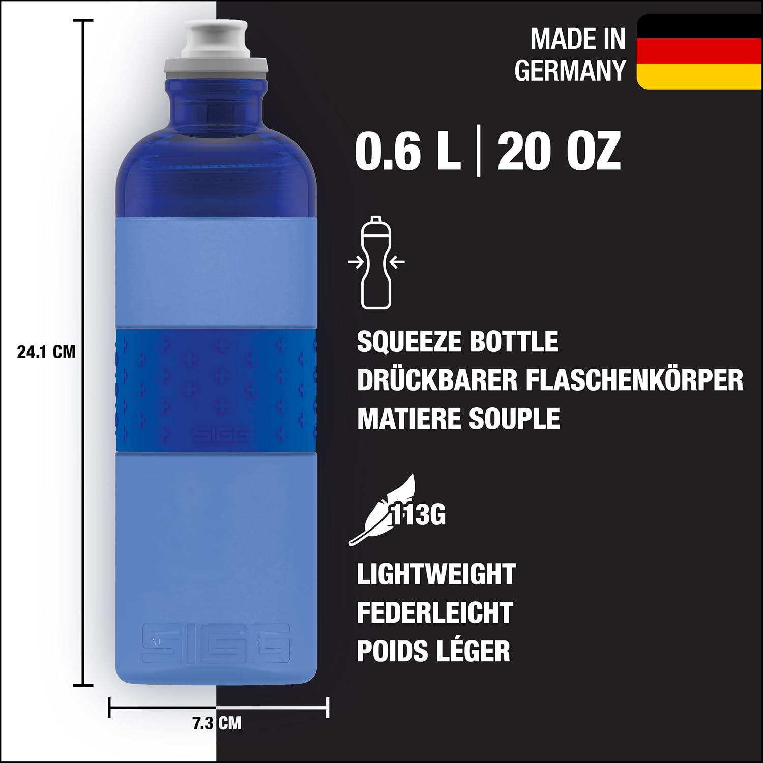 Sigg - Sports Water Bottle - Hero Blue - Squeezable - Leakproof - Lightweight - Dishwasher Safe - BPA Free - 20 Oz