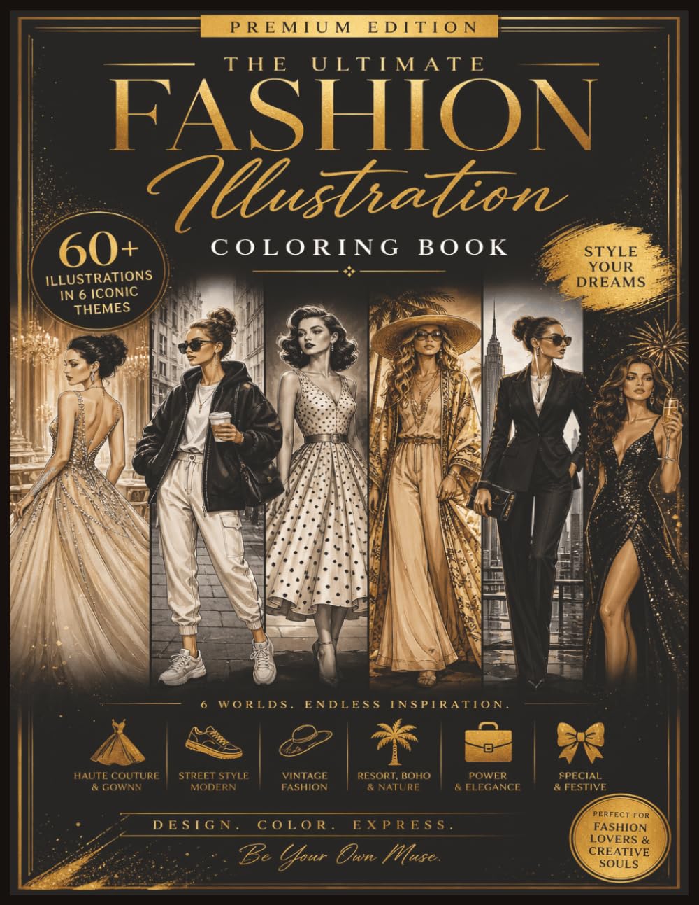 The Fashion Muse Luxury Coloring Book: Glamorous Fashion Illustrations for Adults & Teens Featuring Couture, Vintage, Street Style, Boho, Elegant ... and Creativity (The Muse Collection)