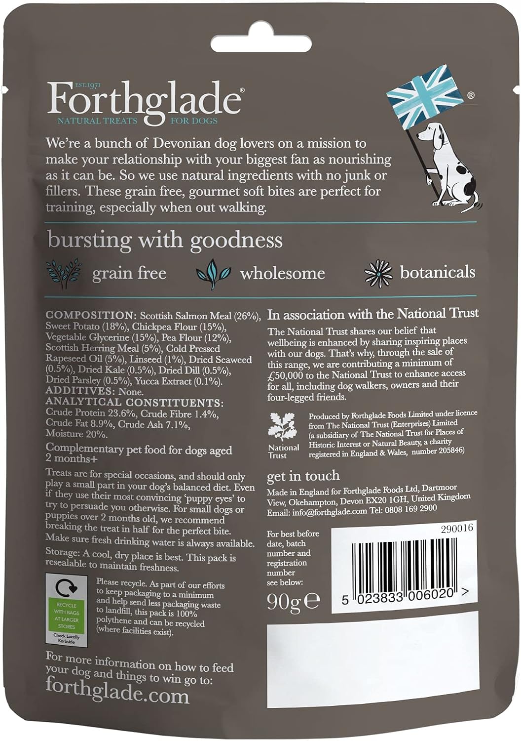 Forthglade National Trust Natural Dog Treats (8 x 90g Bags), Hypoallergenic & Grain Free Dog Treats, Salmon with Herring - Image 3