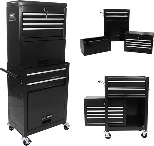 Armario desmontable para herramientas rodante, 6 cajones y 2 gabinetes, organizador de caja de herramientas extraíble con 4 ruedas