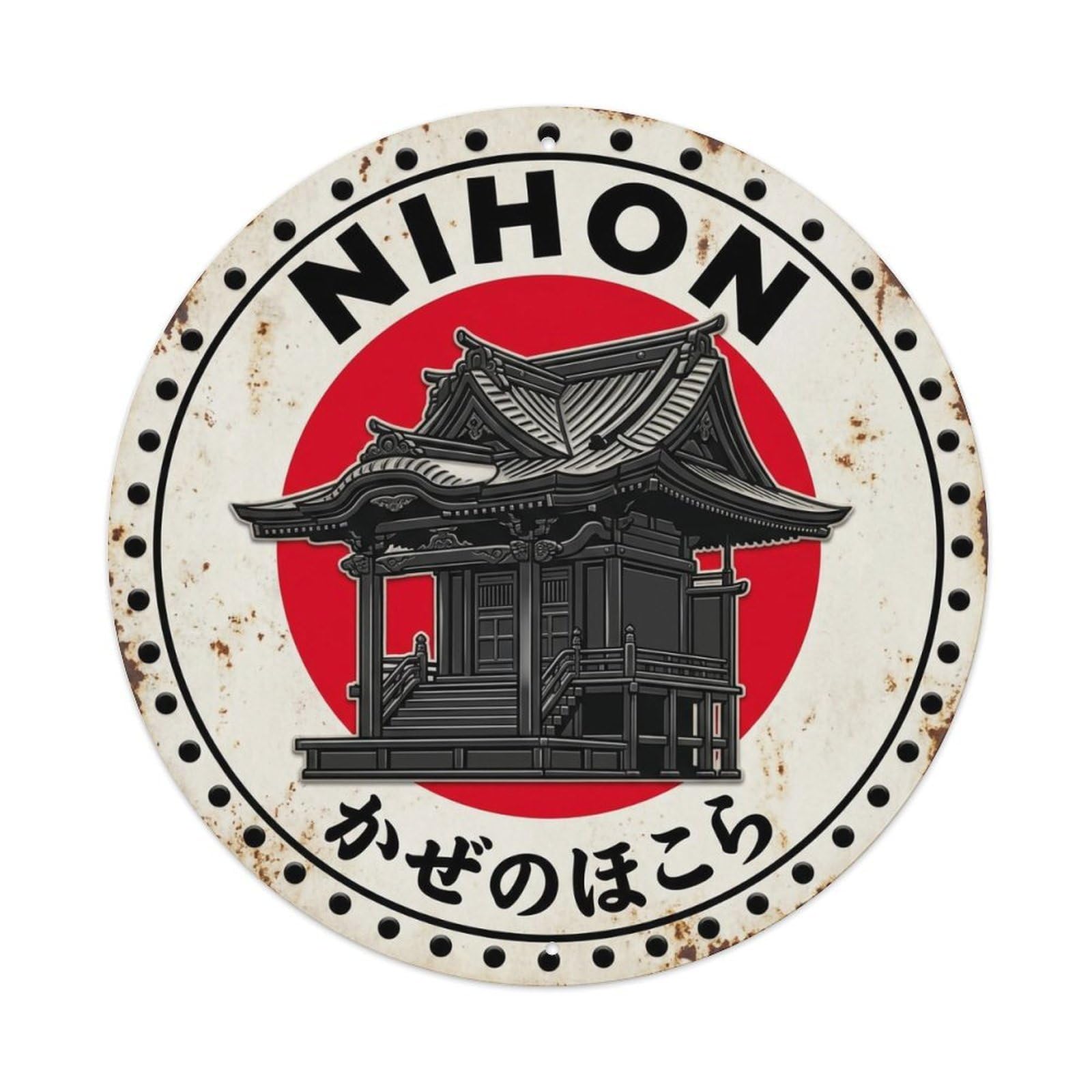 Wind Shrine Nihon Breeze Sacred Building Aged Metal Tin Sign