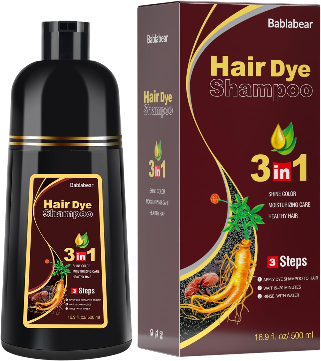 MEIDU Dark Brown Hair Dye Shampoo for Women and Men,Instant Hair Color Shampoo for Gray Hair Coverage, Herbal Ingredients, 3 in 1-100% Grey Coverage(17.6 Fl oz)
