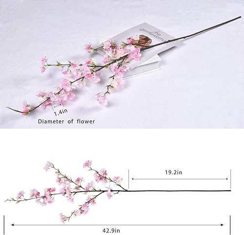 Miniatura 5 de Flor brillante, 4 flores artificiales de cerezo, arreglos de flores de durazno de seda, planta artificial alta de 42.9 pulgadas de alto, para boda,