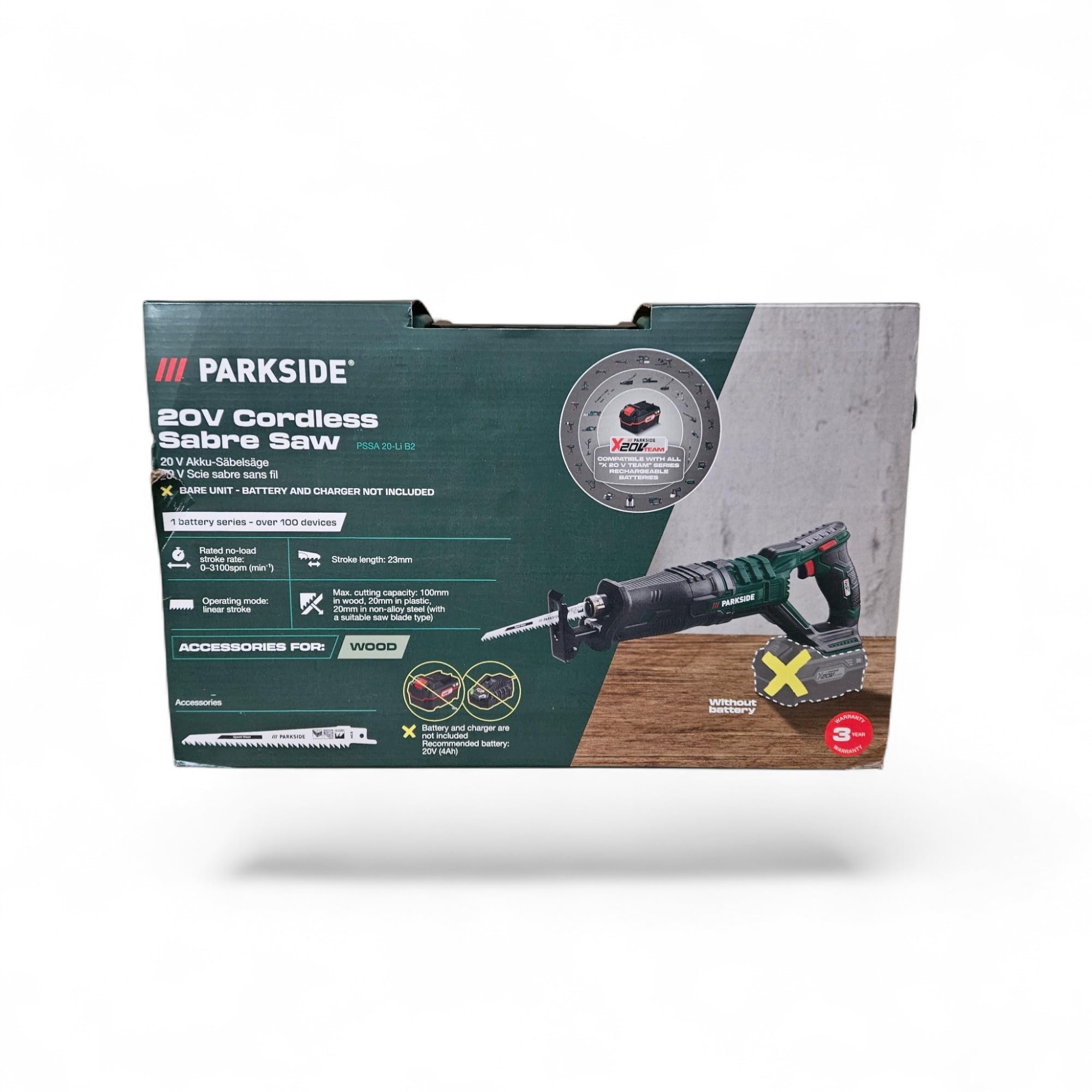 Sierra sable Parkside PSSA 20-Li A1 + batería 2Ah + cargador, sierra tigre, cola de zorro