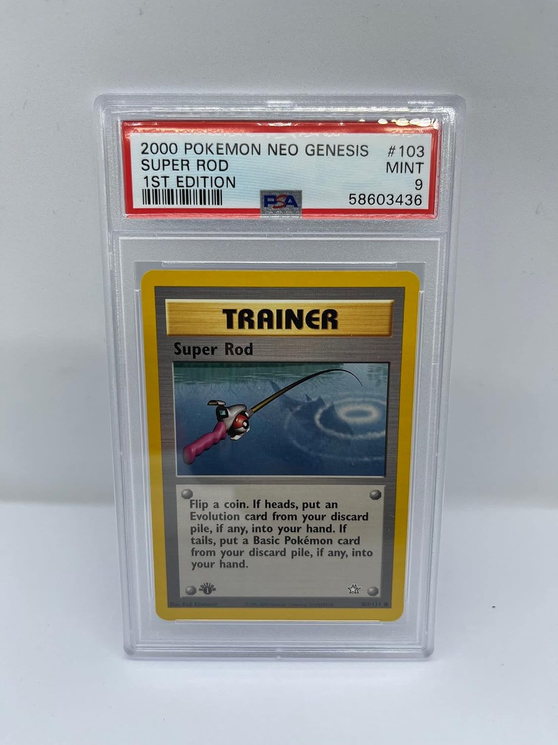 Super Rod 103/111 PSA 9 Graduated Common Pokemon Card 2000 Pokemon Neo Genesis + TitanCards  Toploader