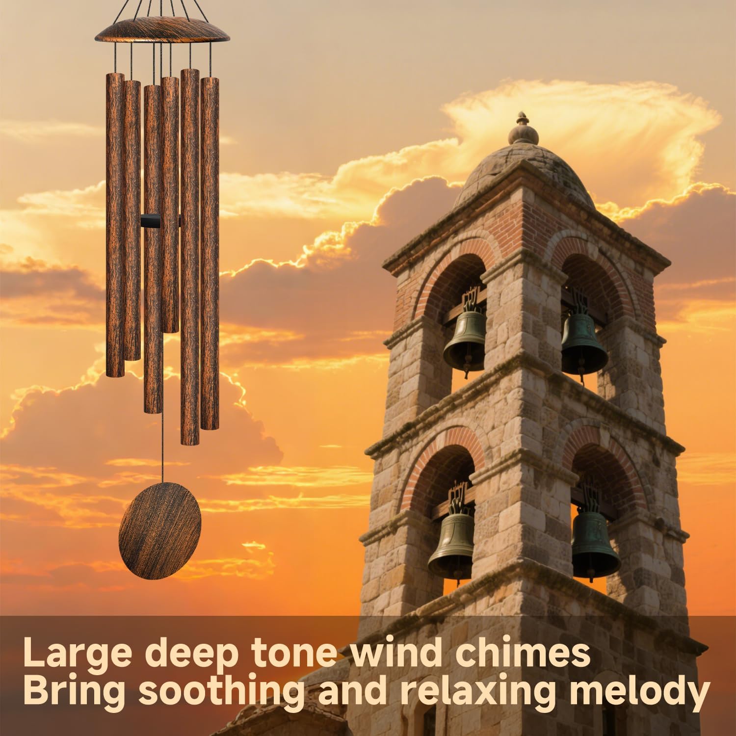 45" Large Wind Chimes for Outside, 6 Thick and Bold Aluminum Tubes Tuned Relaxing Melody Wind Chime Deep Tone, Big Wind Chimes for Garden Patio Decor, Great Gift Idea for Mother's Day (Vintage)