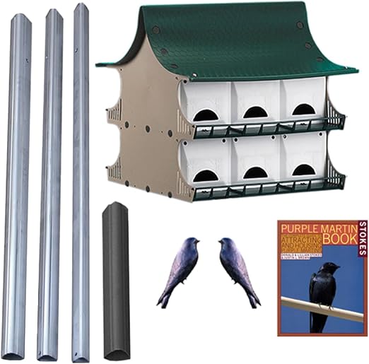 S&K 12 Room Purple Martin House Package - Complete Birdhouse Kit with Telescoping Pole, Decoys, and Guidebook