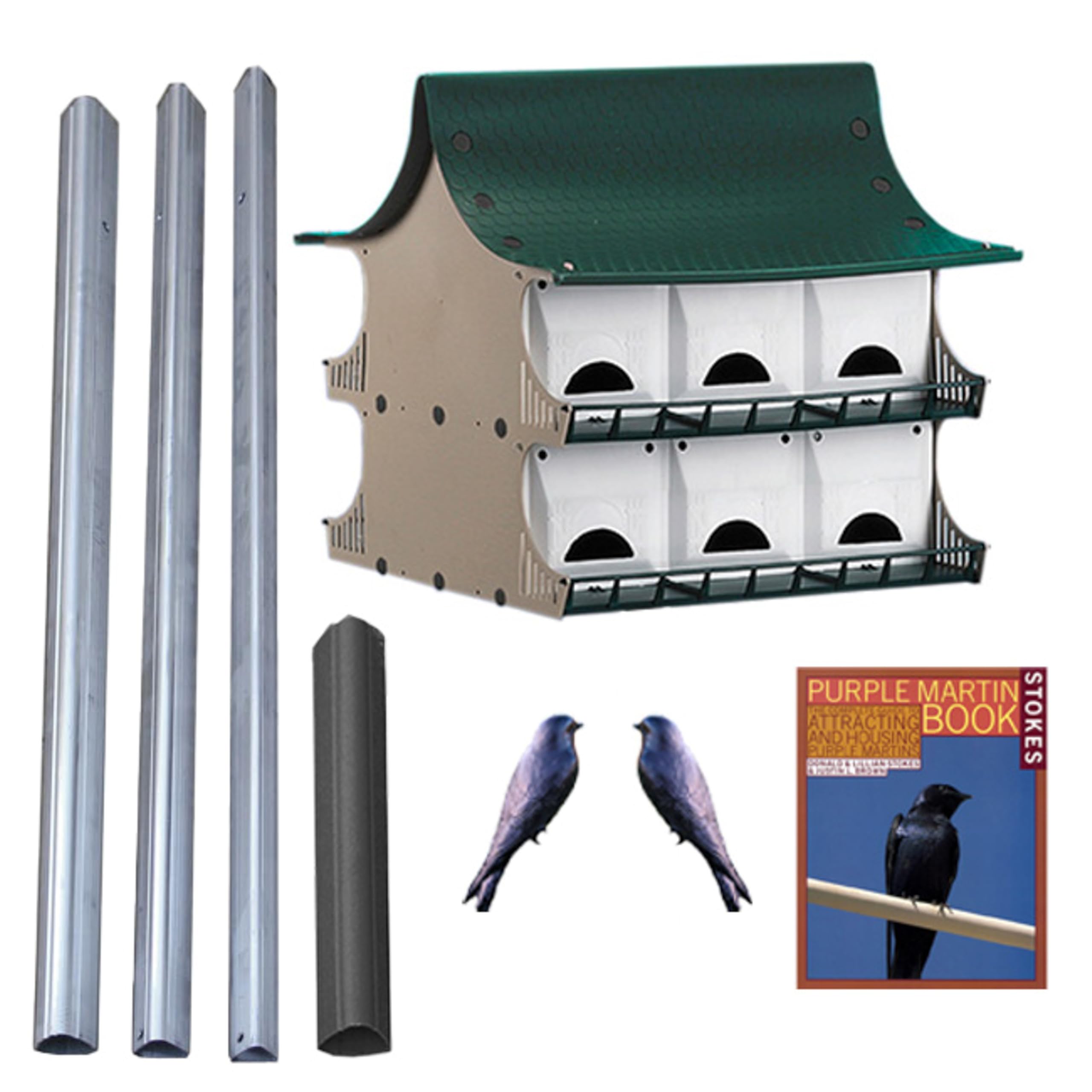 S&K 12 Room Purple Martin House Package - Complete Birdhouse Kit with Telescoping Pole, Decoys, and Guidebook