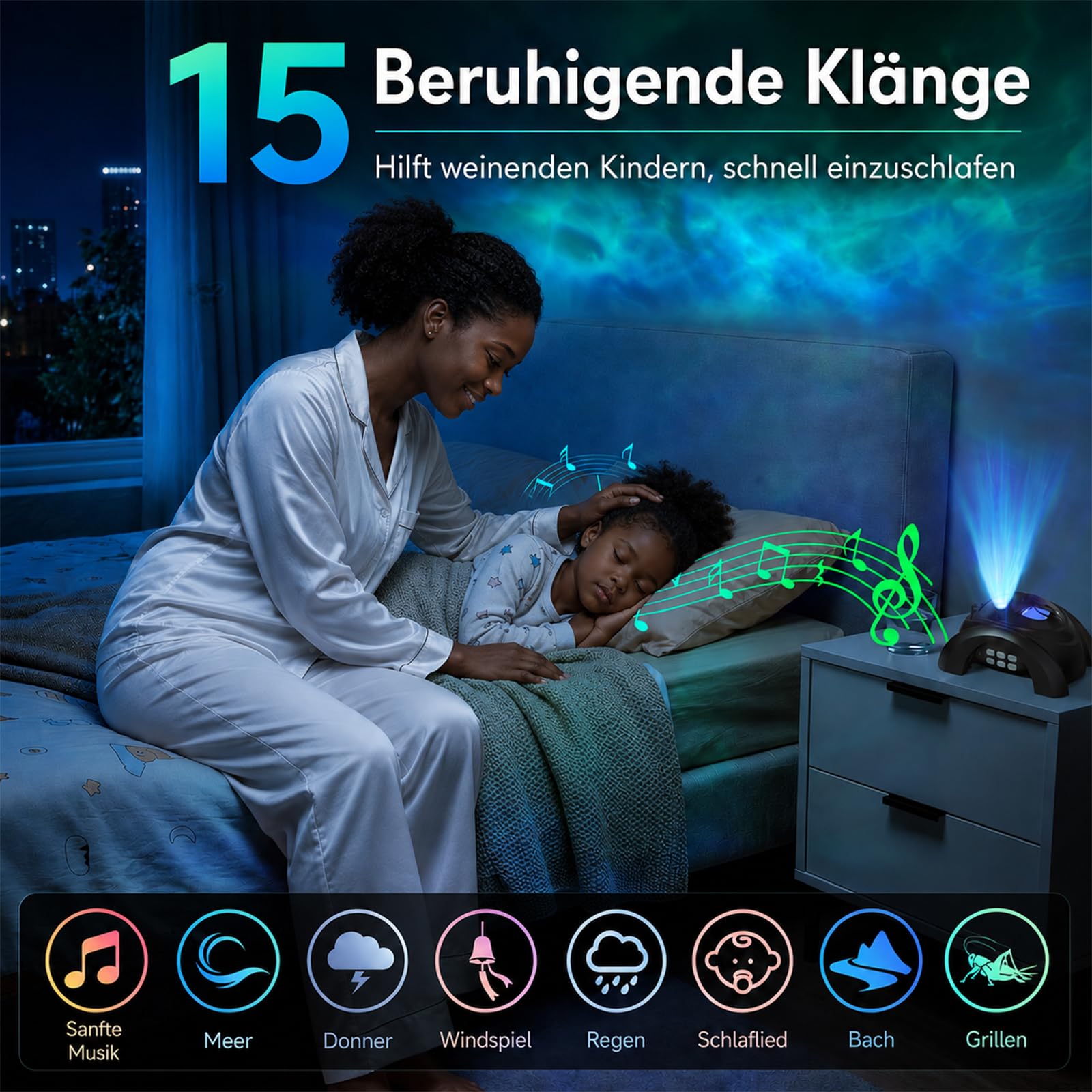 PRANITE Sternenhimmel-Projektor, Star Projector for Bedroom with 58 Light Effects,Dual Lens Night Light Projector with White Noise & Bluetooth Speaker, Remote Timer, Room Decor Gift for Kids Adults
