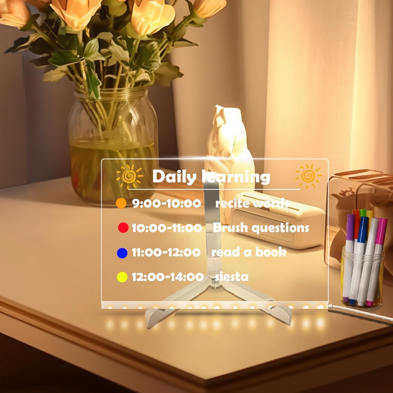 Lavagnetta LED con Colori, Bacheca Luminosa in Acrilico, Lavagna Trasparente con Luci LED, Bacheche LED per Scrivere, Lavagna LED per Disegnare per Bambini con Supporto, 7 Pennarelli - 30 * 20 cm