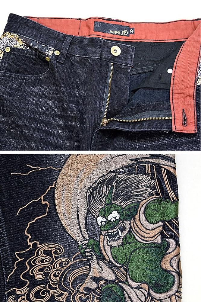 絡繰魂 カラクリダマシイ デニムパンツ　風神雷神　刺繍　w36 Amazon | (カラクリタマシイ)絡繰魂 風神雷神乱舞デニムパンツ