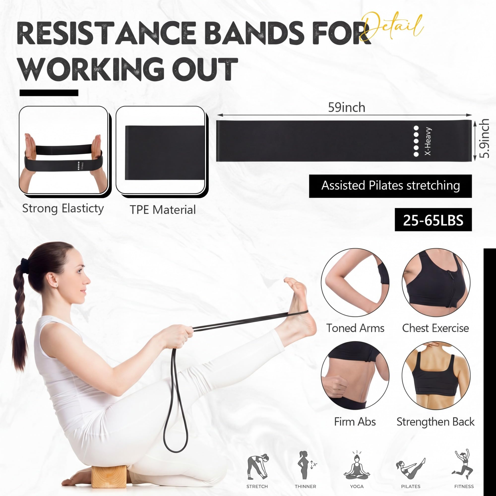 Outus 20 fasce di resistenza da 11,3 a 29,5 kg, 10 fasce di resistenza lunghe, 10 fasce di resistenza per trazioni, senza lattice, set di terapia fisica, per donne e uomini, esercizi a casa, palestra