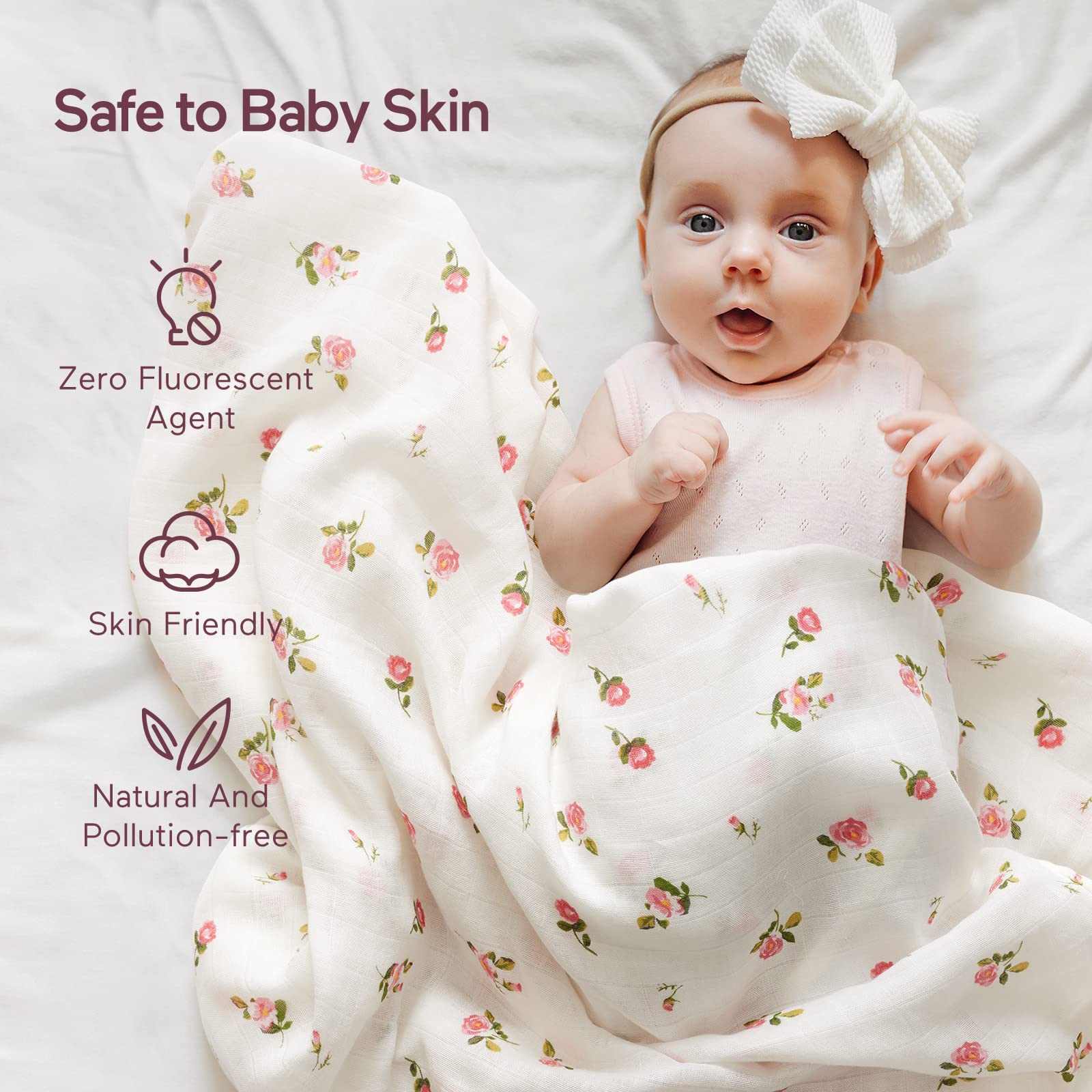 momcozy Lot de 4 Langes Bebe 120x120 cm, Couverture Emmaillotage Bebe en Coton et Bambou, Doux et Doux pour la Peau, Essentiels pour Les Nouveau-nés, Floral Design