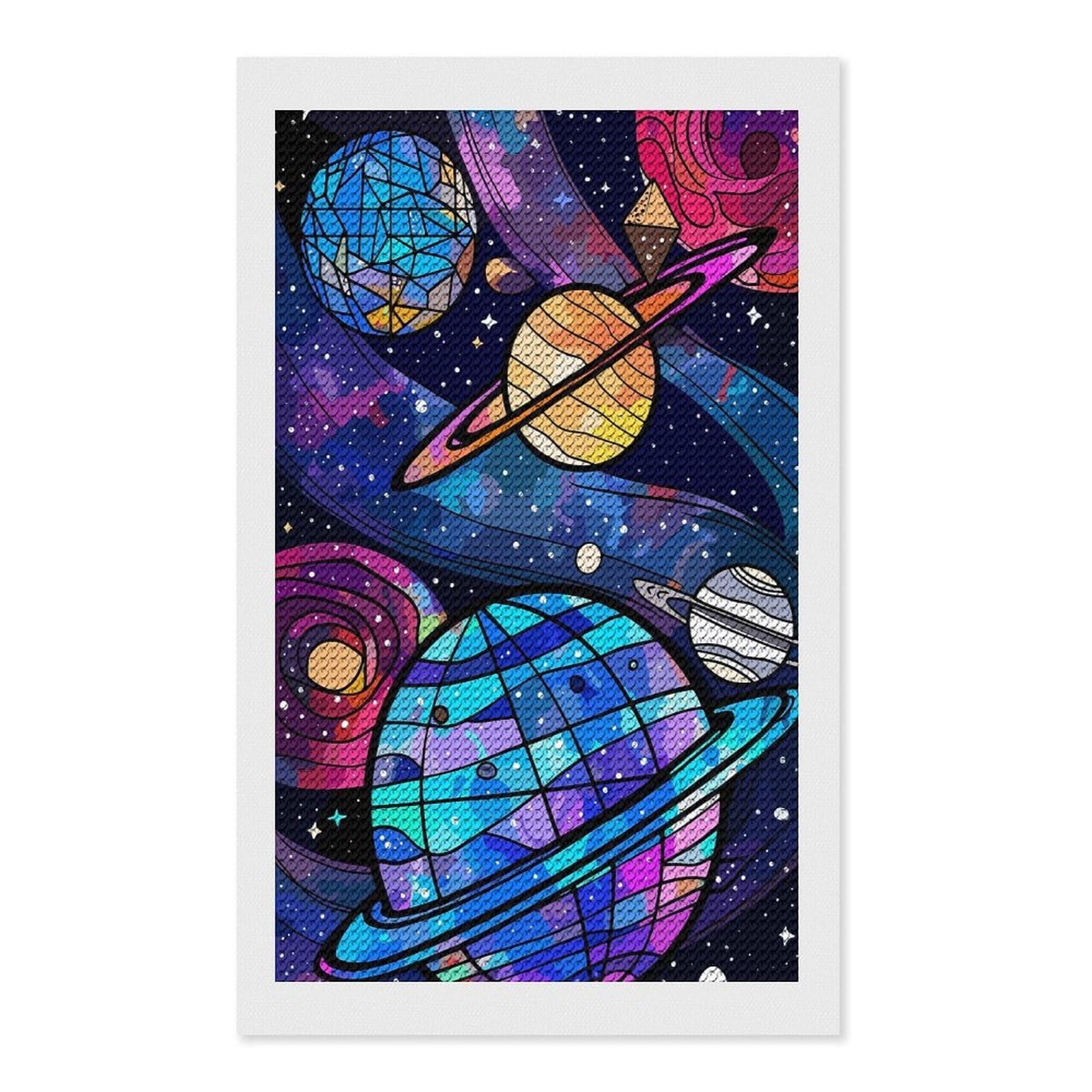 Junmoney Colorful Cosmic Planets and Nebulae Diamond Art Canvas 12"x20", for Teens, Nice Detail and Sparkle, Farmhouse Decor, Festive Craft Gift, Easy to Enjoy