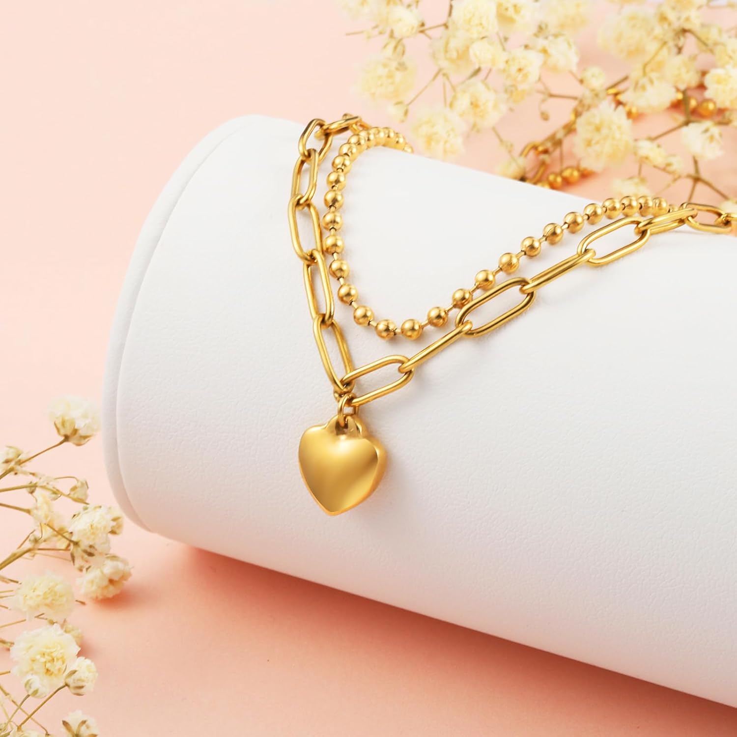 Heart Necklace for Women, 18K Gold Plated Heart Pendant Layered Necklaces Jewelry Gifts Gold Silver - Image 6