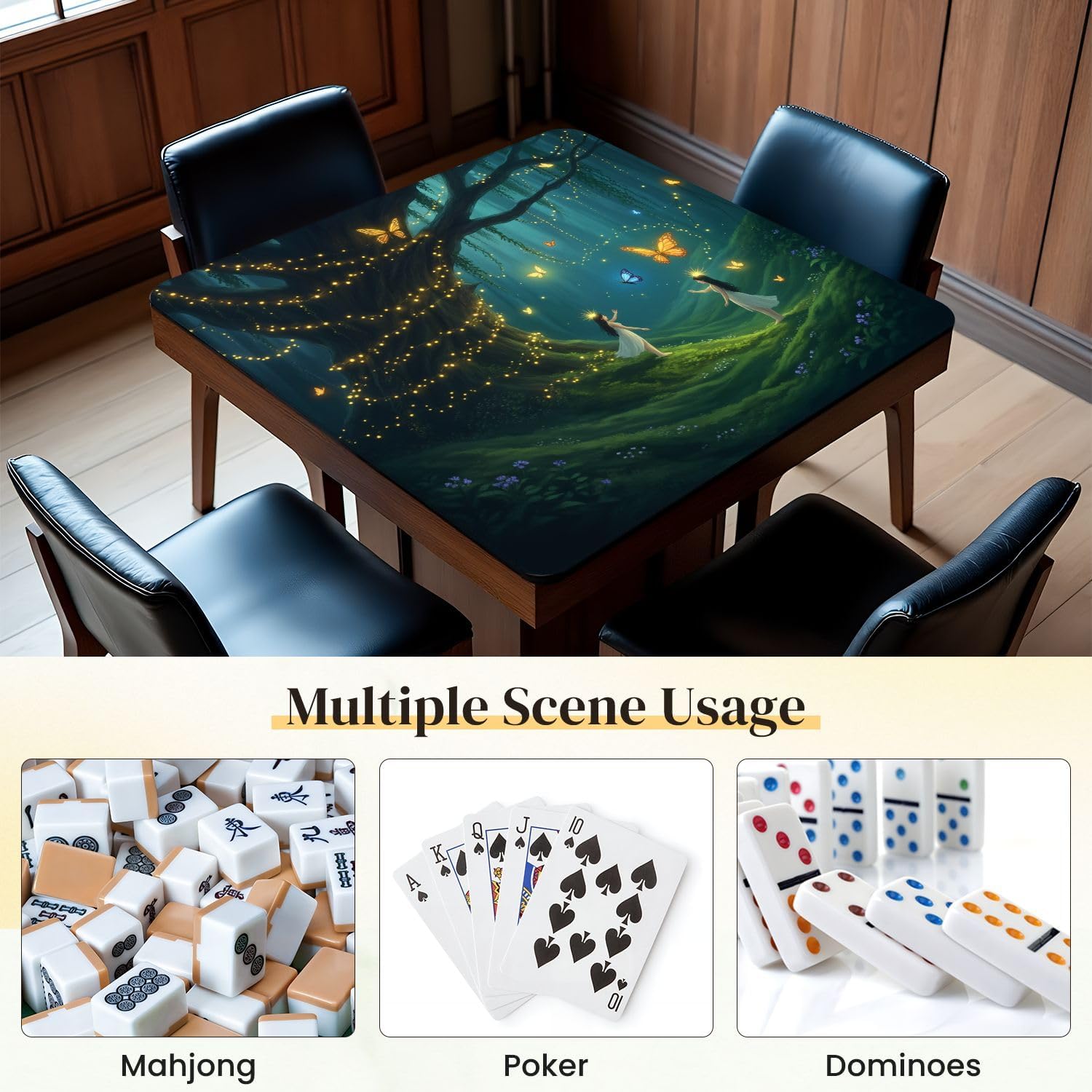 Mahjong Mat for Table Ancient Willow Tree Fairies Forest Prismatic Artwork 31.5" x 31.5" Non-Slip Noise-Reducing Game Mat Premium Mahjong Accessories for Poker Dominoes Hosting