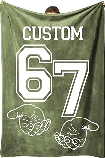 Personalized 67 Meme Blanket, Custom Name Number Throw Blanket for Kids Teens Adults, Funny Hands Design Cozy Fleece Bed Sofa Decor, Unique Custom Gift for Family Friends 2025