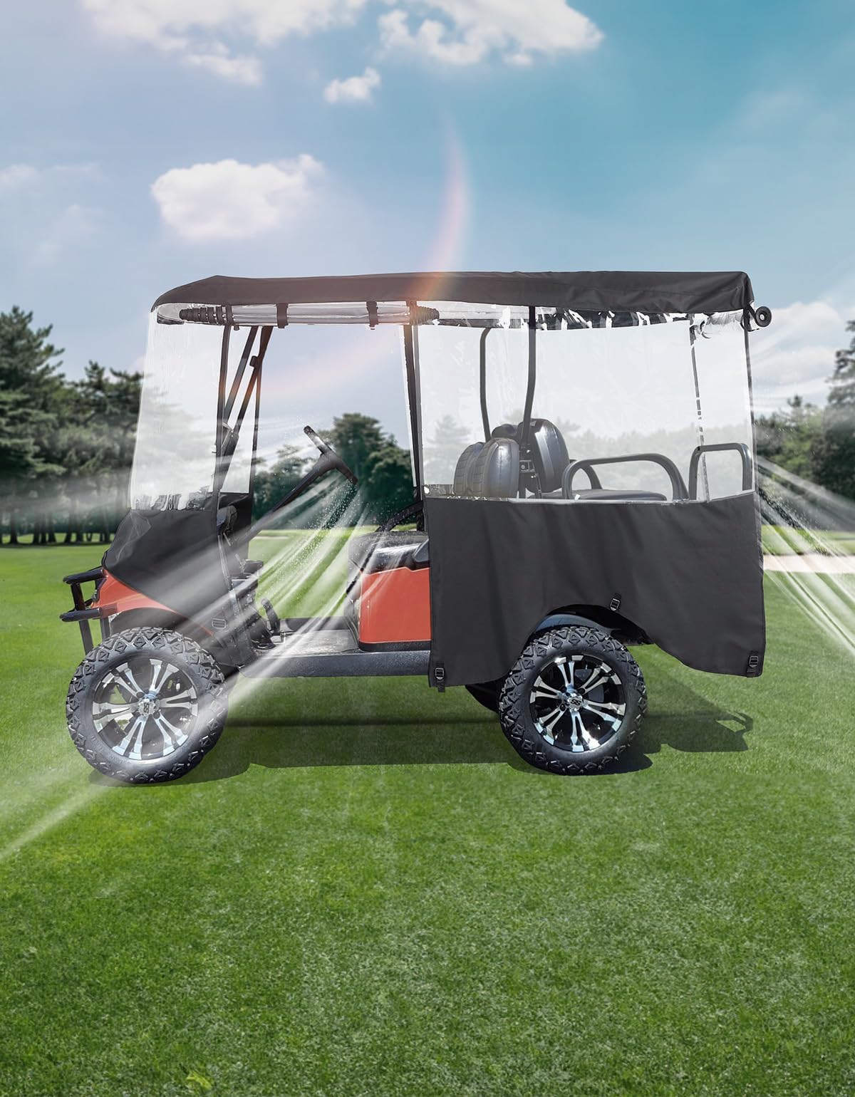 KEMIMOTO Pokrowiec na wózek golfowy 600D, pokrowiec przeciwdeszczowy dla 4 i 6 pasażerów, kabina z przezroczystą ochroną przed wiatrem z PCW, osłona przeciwdeszczowa do wózka golfowego, kompatybilna z