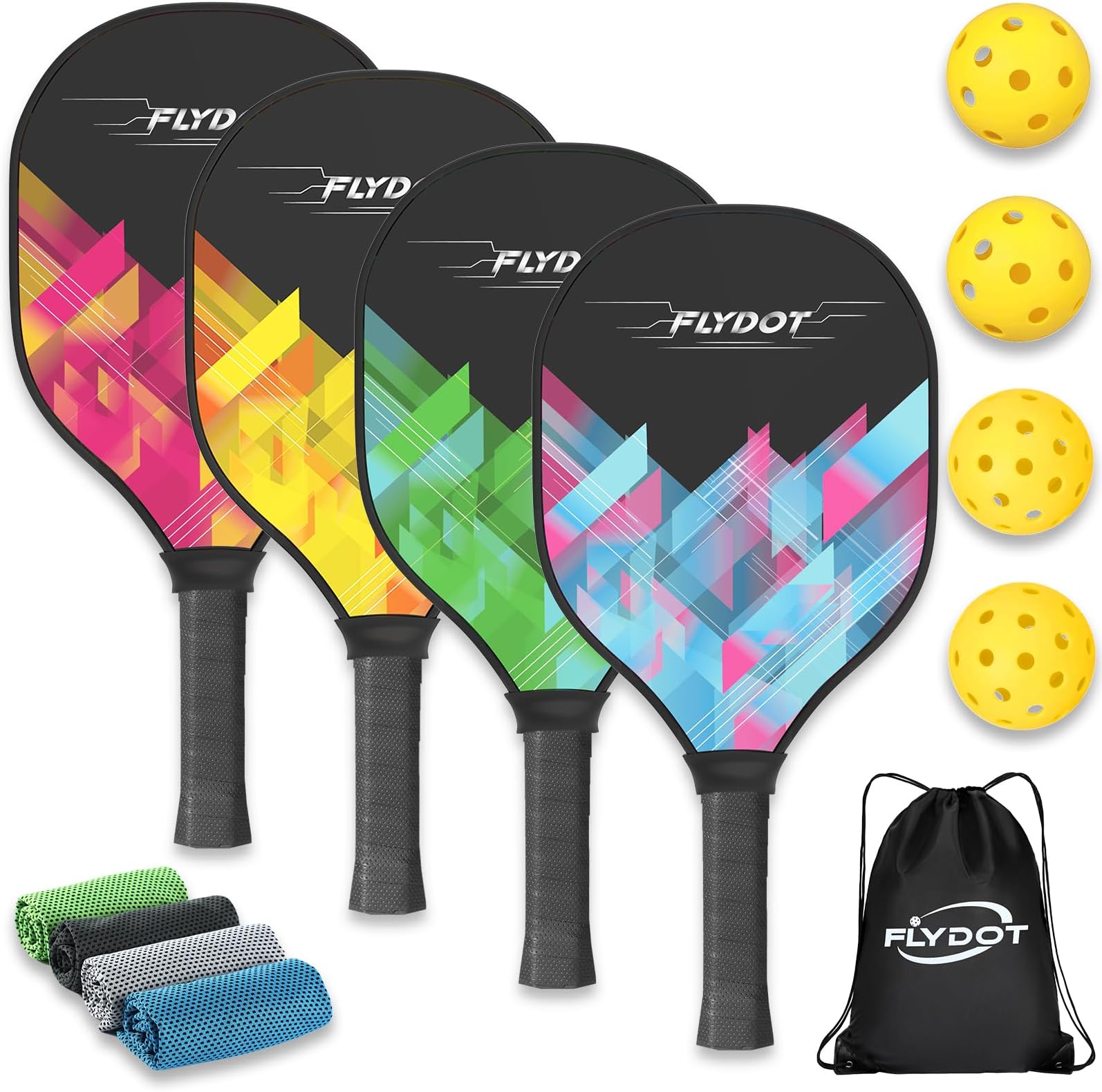 Pickleball Paddles Set of 4,USAPA Approved,4 Indoor&Outdoor Pickleball Balls, Carrying Bag, 4 Cooling Towels,4 Pack Paddles,Pickleball Paddles Pack Gifts for Beginner&Pro