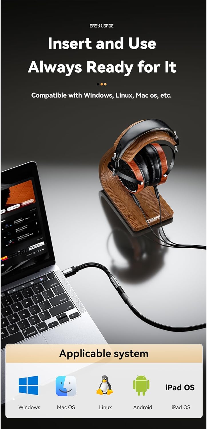 ESSAGER USB C to 3.5mm Audio Adapter connected to laptop