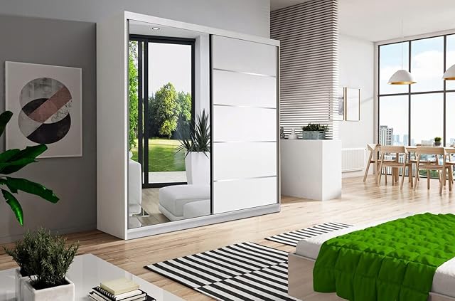 ML Vista05 Sliding Door Wardrobe 150cm Sonoma/White/Black Fast (Full White)