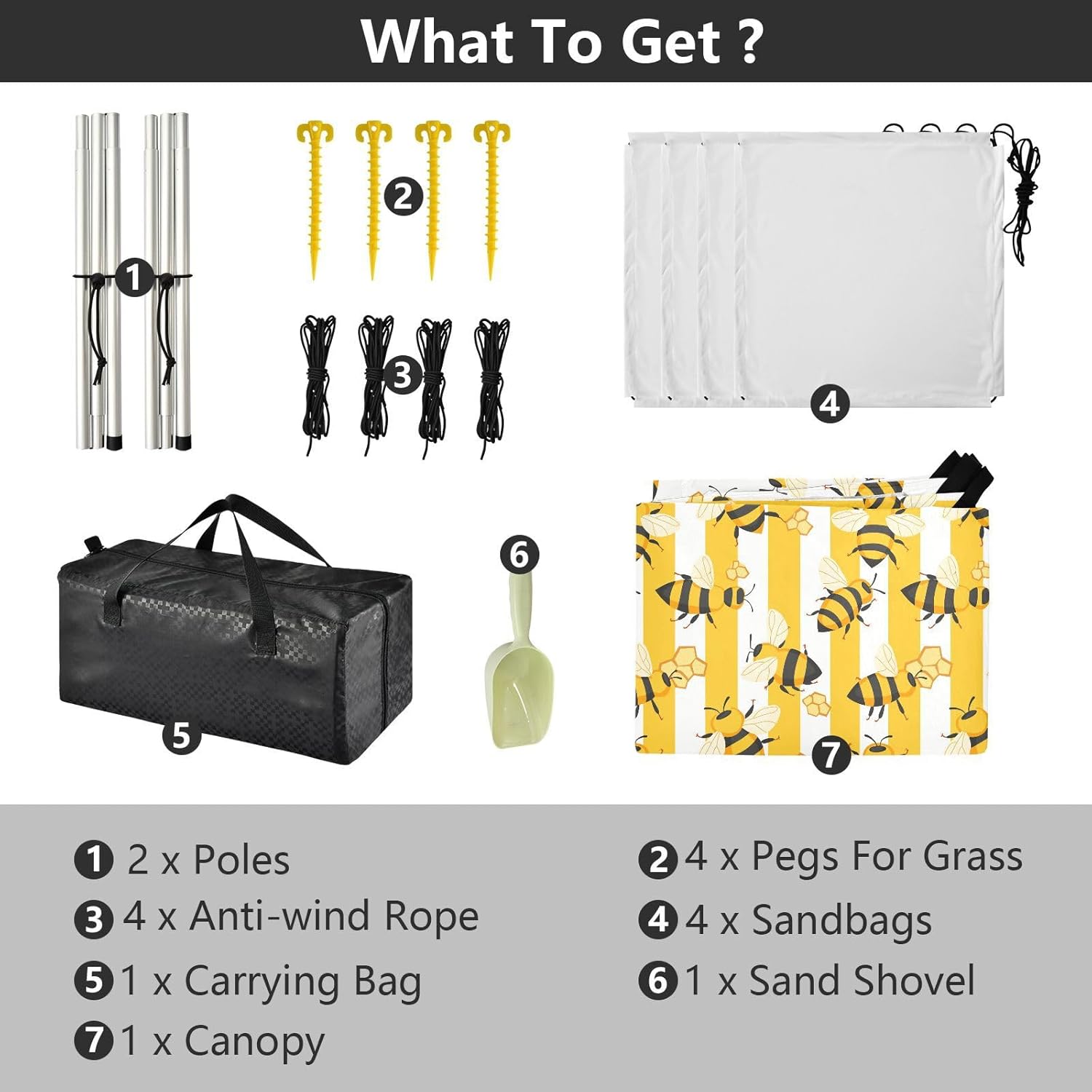 ALAZA Bee Honeycomb Stripe Beach Tent Sun Shelter UPF50+ Protection Beach Shade Canopy w/ 4 Sandbags for Outdoor Camping, Fishing, Backyard Fun, Picnic, 10x9 ft