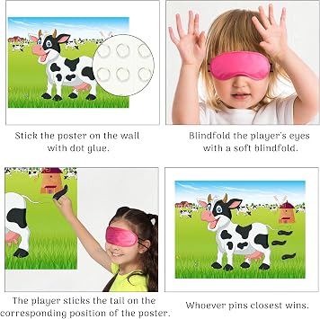 Morcheiong Pin The Tail on The Cow Game with 48pcs Tails for Farm Party Decorations Kids Birthday Party Favors Western Party Supplies