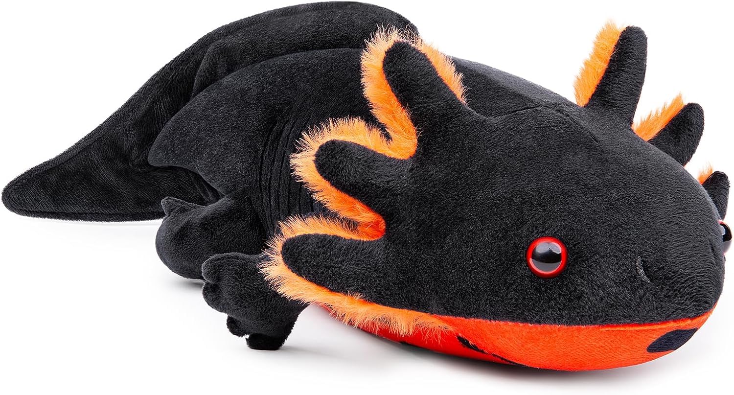 PuffPurrs Lifelike Axolotl Plush Toy, Realistic Black Axolotl Teddy Stuffed Animal, Cute Amphibians Unique Pillow Toy Gift, 17 Inch