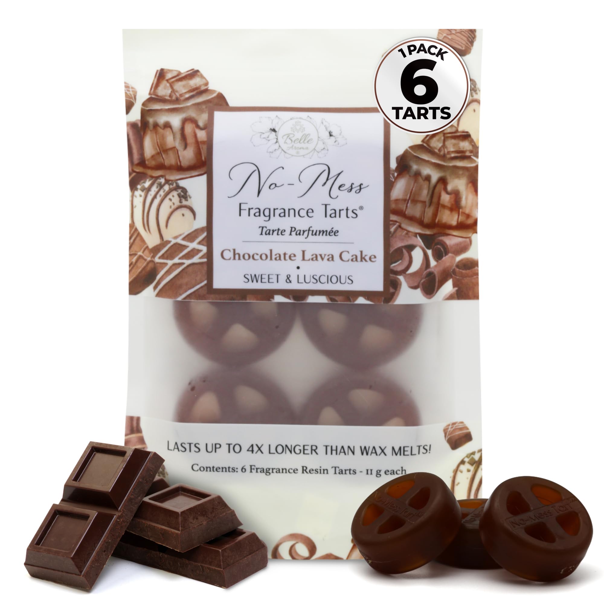Belle Aroma No-Mess Fragrance Tarts for Wax Warmers – Solid Fragrance Alternative to Wax Melts (Designed Not to Melt), Heat-Activated Home Scent, Long-Lasting Aroma, 6 Mini 1 Pack Chocolate Lava Cake