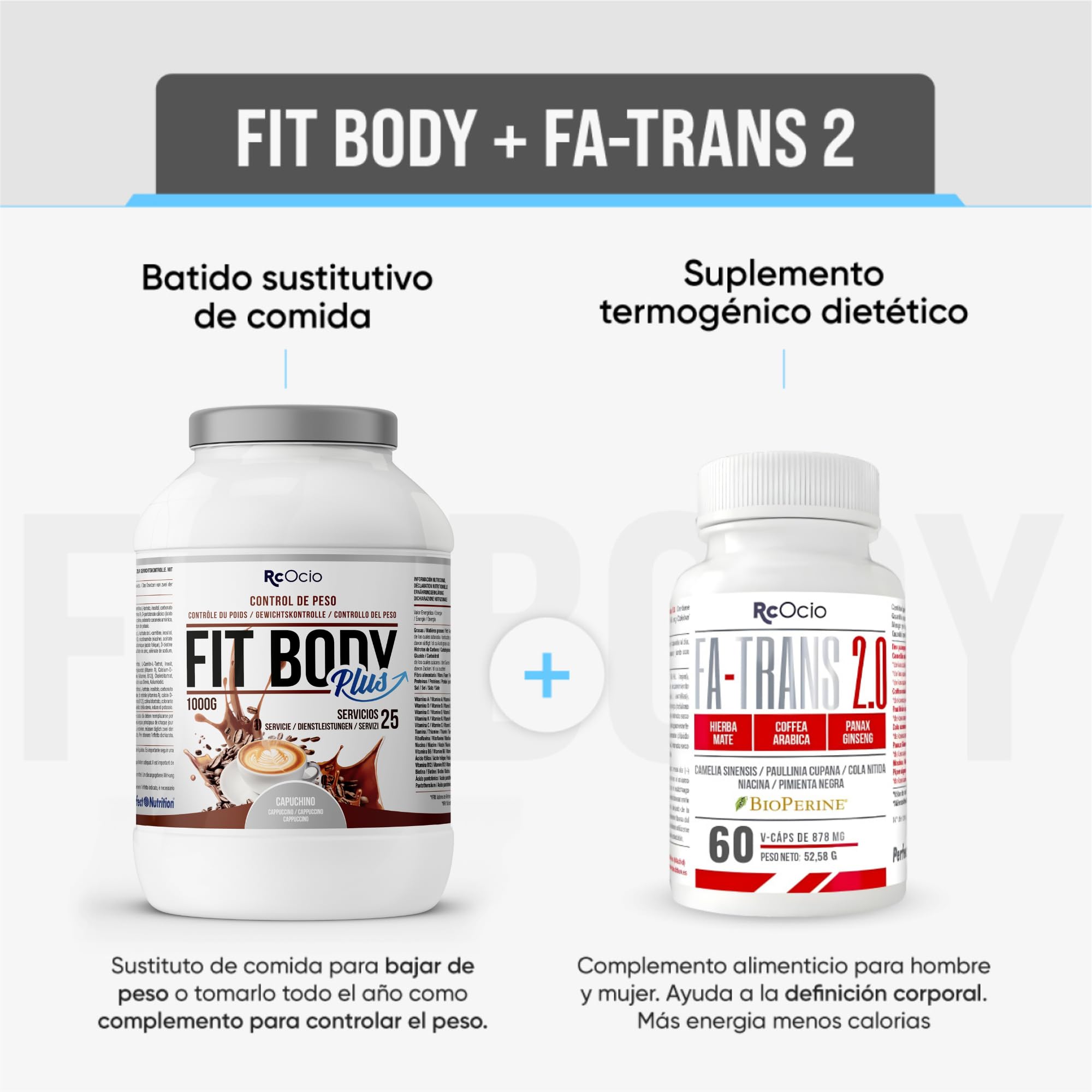 RcOcio Batido Sustitutivo de Comida - Termogenico - Pack | Sustituto Alimenticio Dietetico alto en Proteinas | Ayuda para perder Peso | Chocolate - Vainilla - Fresa | Saciante para hombre y mujer