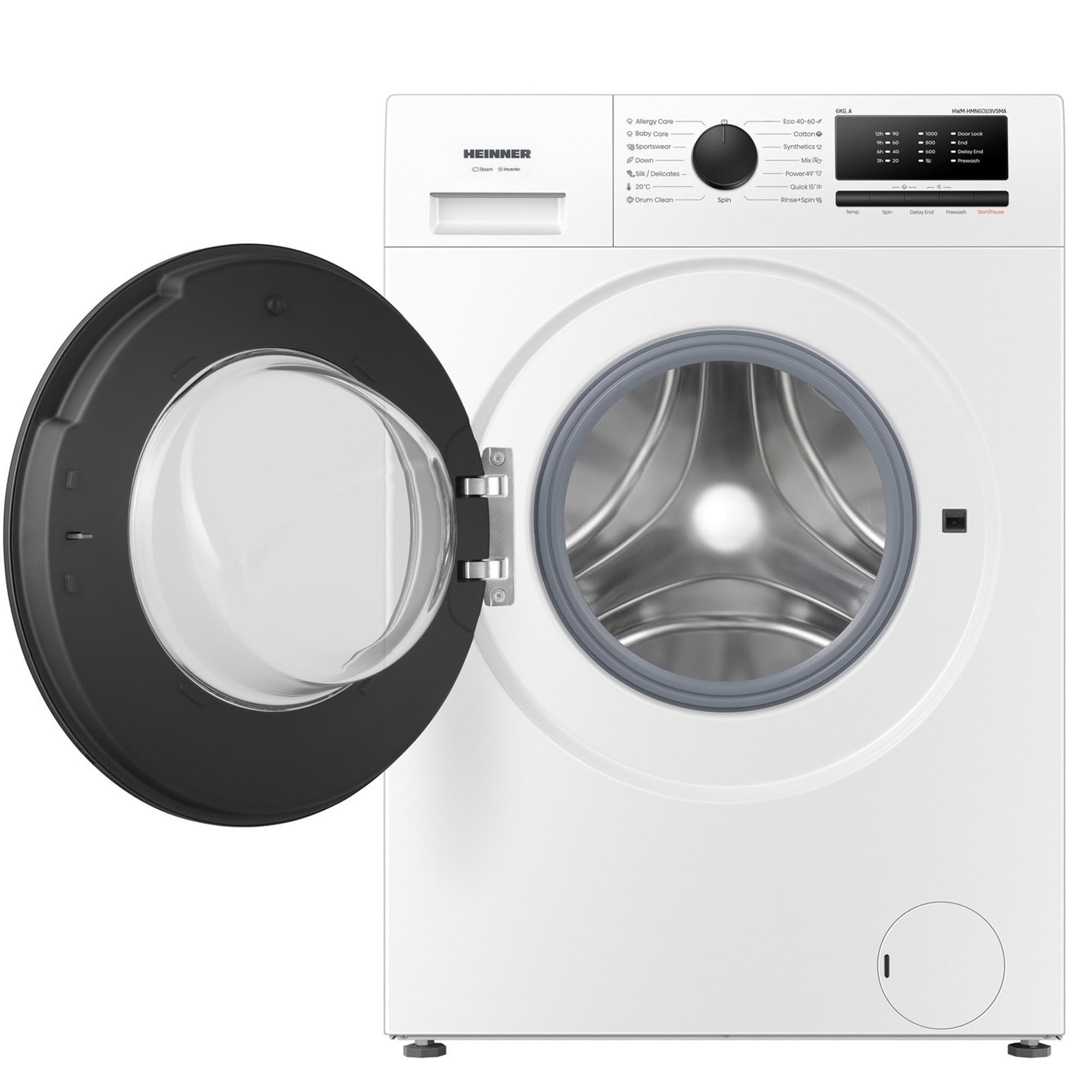 Energieklasse A Waschmaschine 6 kg Slim Frontlader (37 cm tief), 1000 U/min, Inverter Motor, 15 Programme, Steam Care, Quick 15', Kindersicherung, Weiß, HWM-HMN6010IVSMA