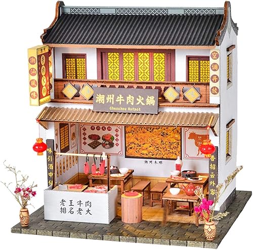 Miniatura 8 de Montidey Kit de casa de muñecas en miniatura con muebles, estilo chino en 3D, casa de muñecas en miniatura de madera, kit de casa de muñecas en