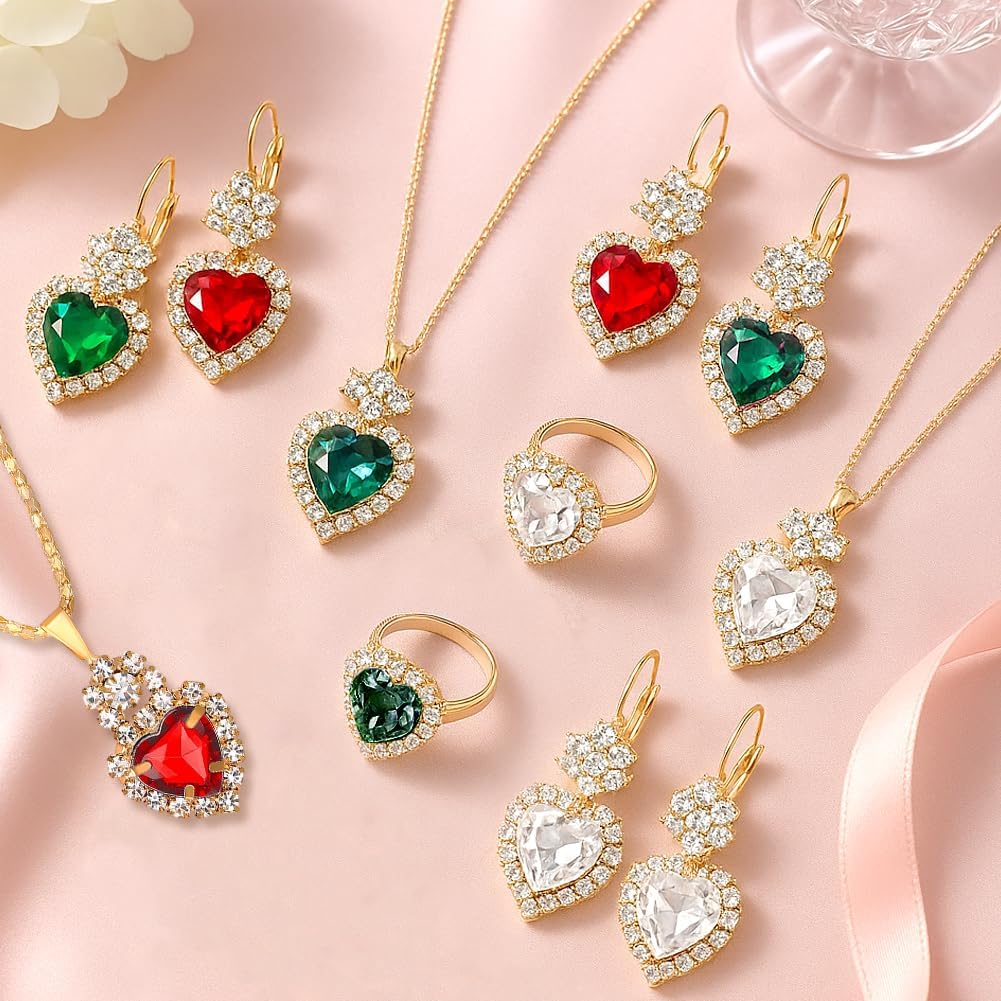 Rhinestone Necklace Dangle Earrings Jewelry Set Crystal Pendant Necklace Earrings Ring Set for Women Royal Elegant Bridal Jewelry Sets Gift for Girlfriend Wedding Holiday - Image 3