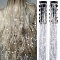 Vista 11 de Juego de 12 piezas de oropel para el cabello, accesorios para el cabello con clip de arco iris de 20.5 pulgadas, kit de oropel de hada para mujeres