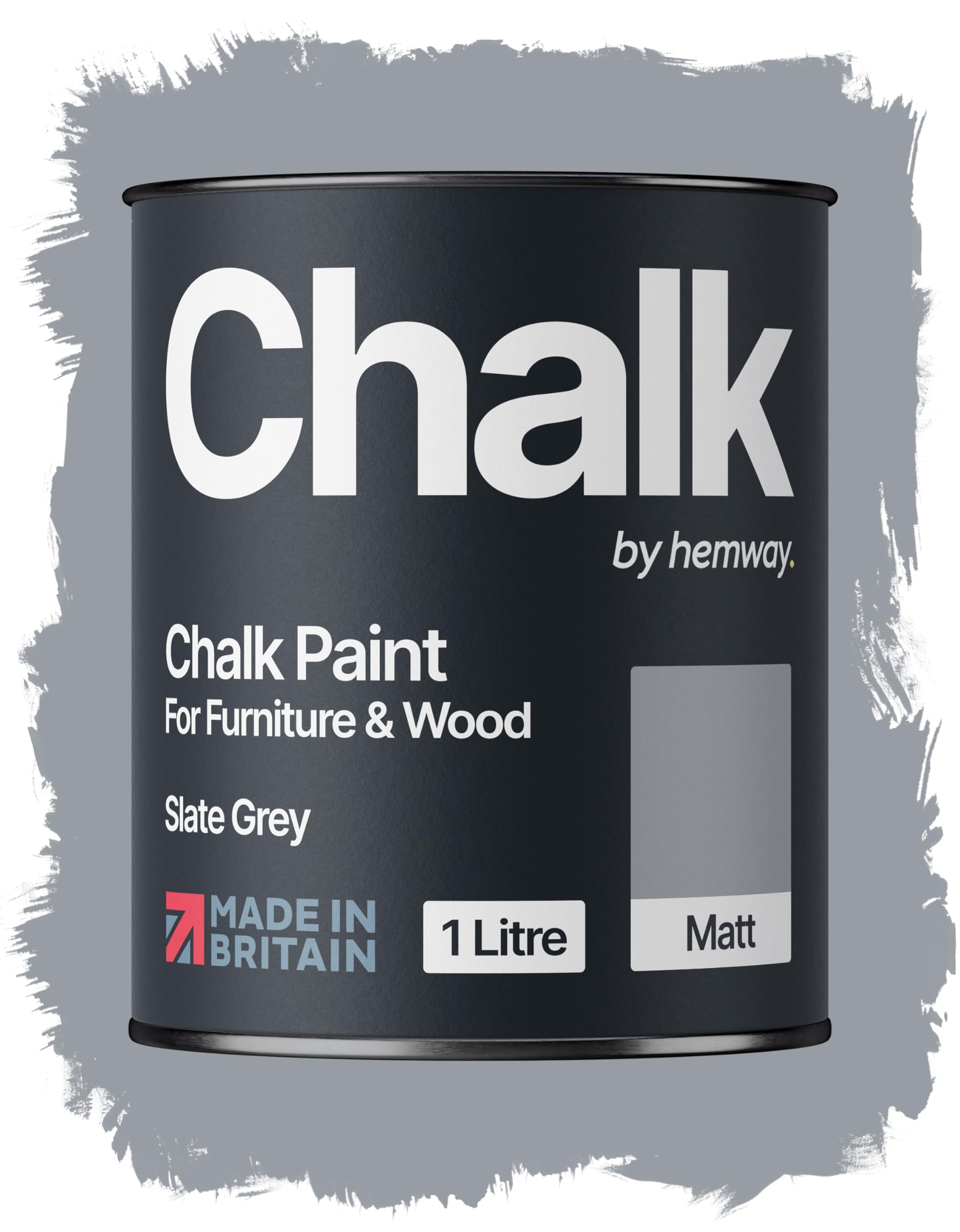 Hemway Chalk Paint Slate Grey 1L, Furniture Paint, Matt Finish Shabby Chic, Chalk Furniture & Walls, Quick Dry & 1 Coat