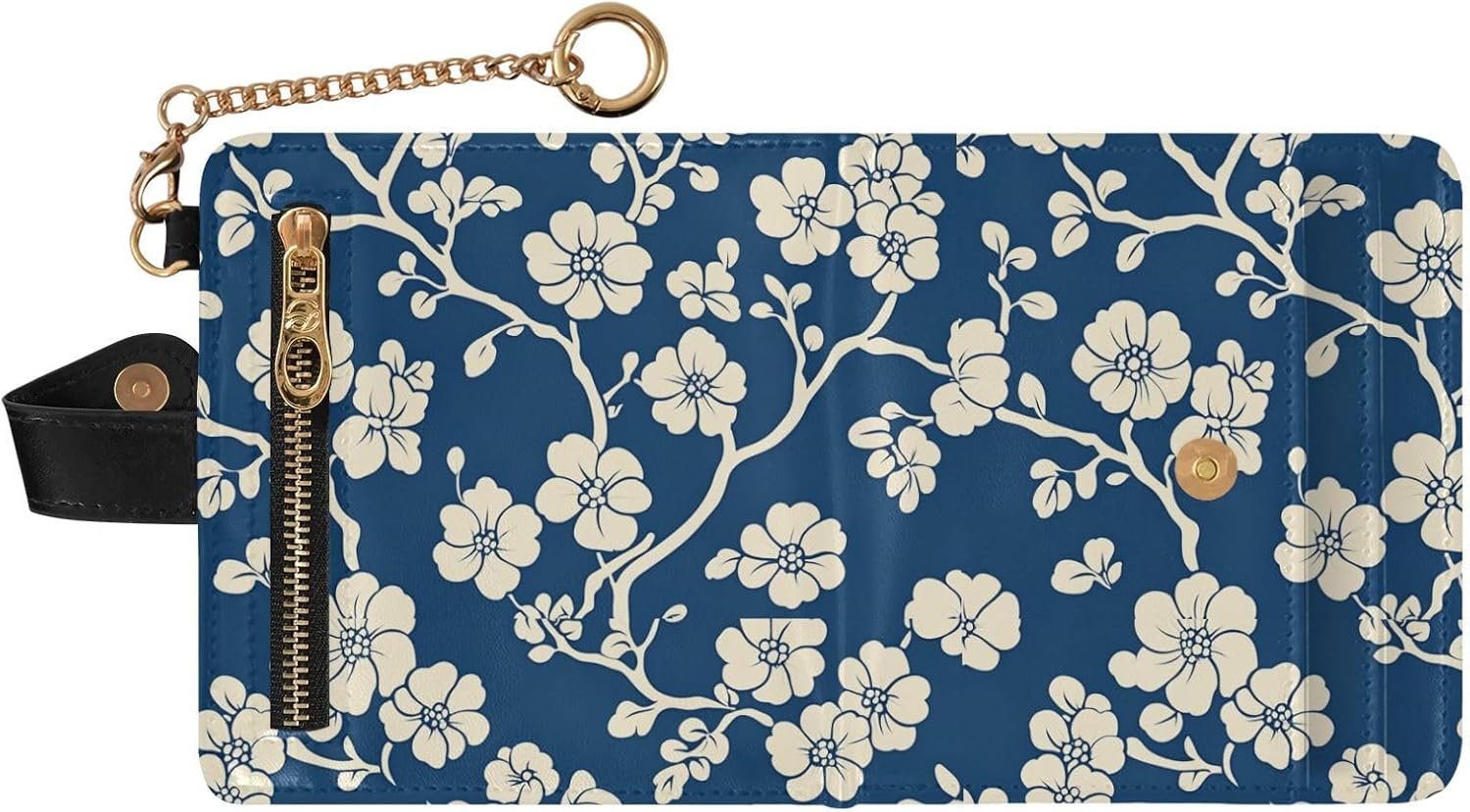 Chinese Vine Scroll Pattern Blue Beige Ladies Premium Foldable Wallet Convenient Everyday PU Leather Wallet for Woman Girl image 2