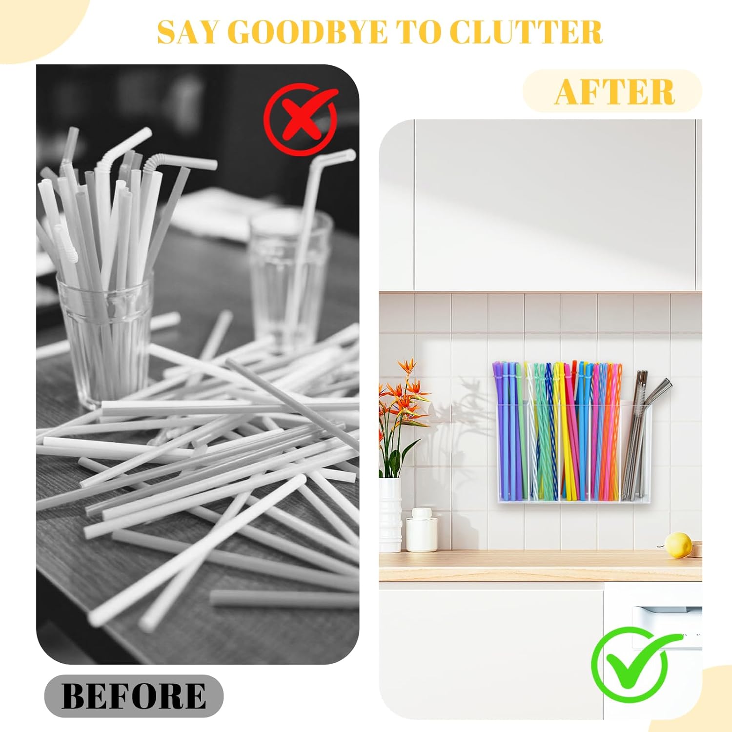 Acrylic Magnetic Straw Holder for Cabinet, Straws Storage Container for Cupboard with Double Sided Adhesive and Stickers, Drinking Reusable Straws Dispenser for Kitchen Counter - Image 4