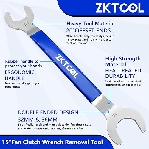 Miniatura 5 de ZKTOOL Juego de llaves de embrague de ventilador, llaves de 1.260 in y 1.417 in, herramienta esencial para BMW, Ford, GM, Chevrolet, kit de