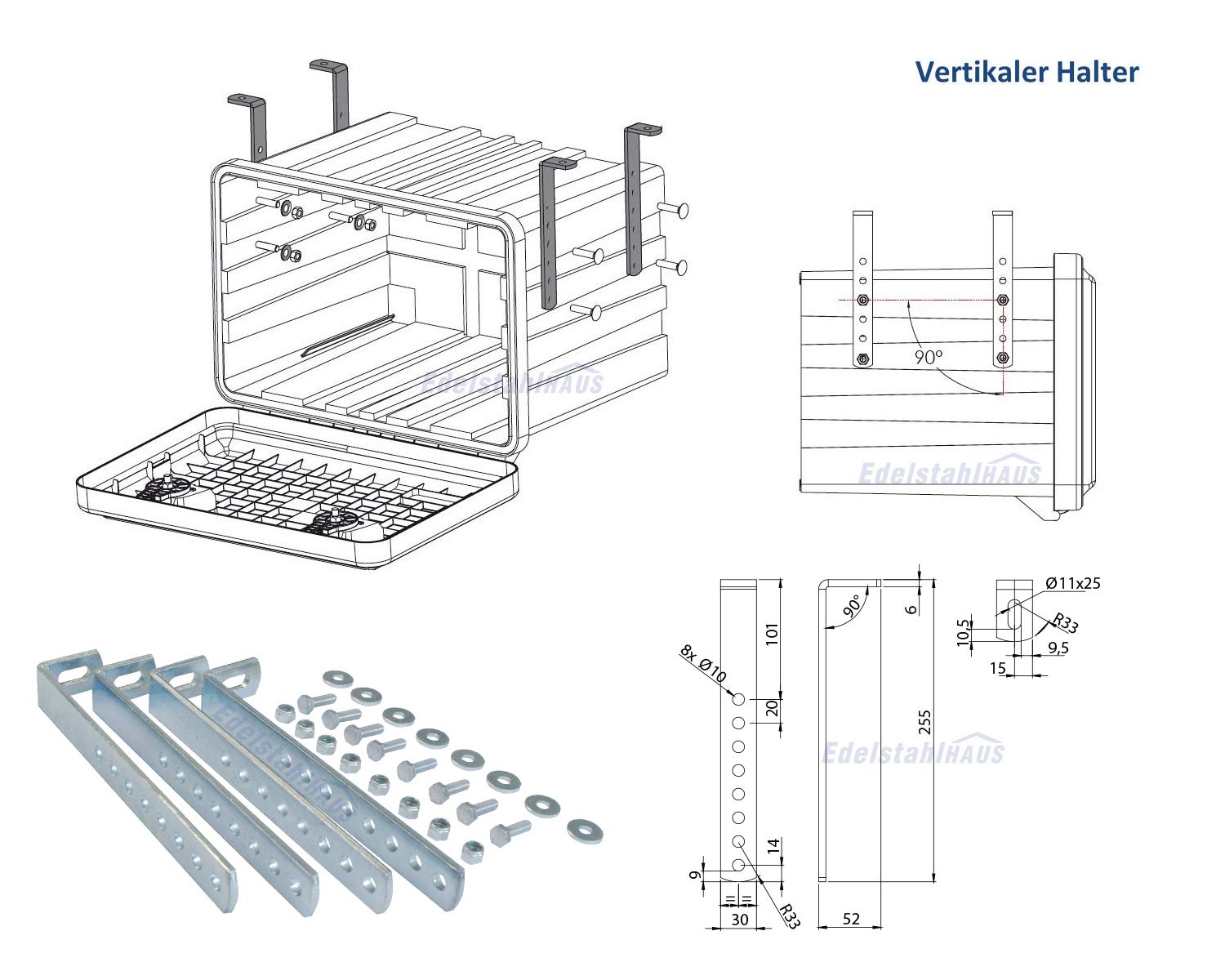 Caja para extintor de incendios, incluye Daken Sliden Daken S6+VH401 - Soporte vertical para extintor de incendios de 6 kg (160 mm de diámetro, carcasa de acero inoxidable)